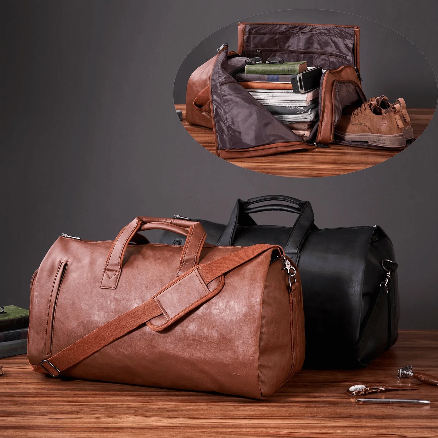 CarryPro™ Full Leather – All-in-One Foldable Garment & Travel Bag.