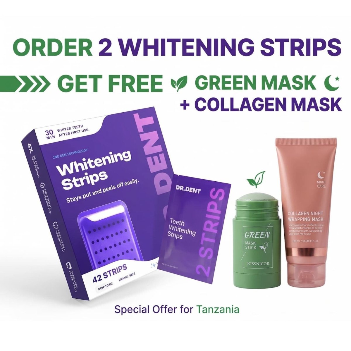 Dr. Dent™ PurpleWhite Strips — Advanced Colour Correcting Formula (42 Pcs) - AfrickanTZ