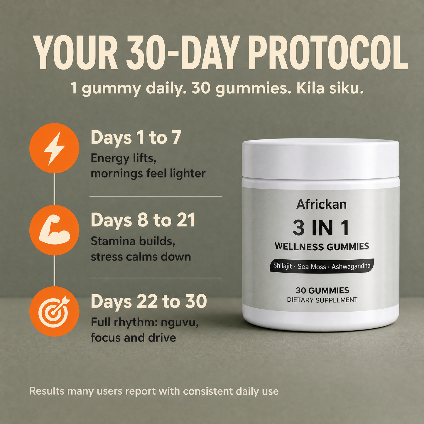 Africkan 3 in 1 Wellness Gummies · Shilajit, Sea Moss & Ashwagandha · 30 Gummies