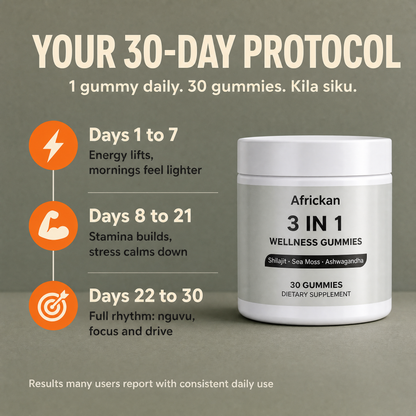 Africkan 3 in 1 Wellness Gummies · Shilajit, Sea Moss & Ashwagandha · 30 Gummies