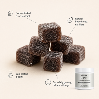 Africkan 3 in 1 Wellness Gummies · Shilajit, Sea Moss & Ashwagandha · 30 Gummies