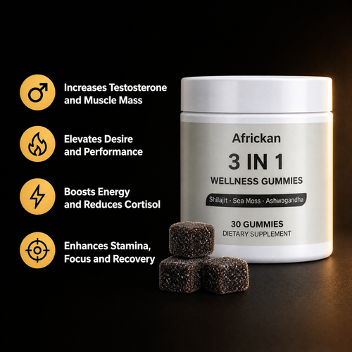 Africkan 3 in 1 Wellness Gummies · Shilajit, Sea Moss & Ashwagandha · 30 Gummies